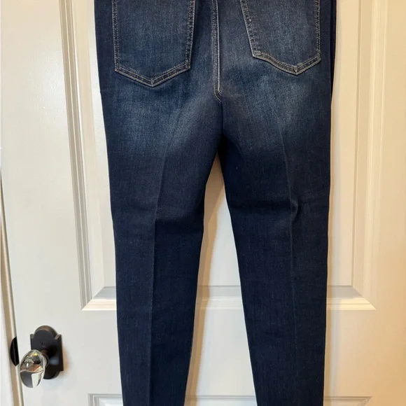 Chico's Dark Blue Skinny Ankle Jeans with Tan Stitching - Picture 3 of 6